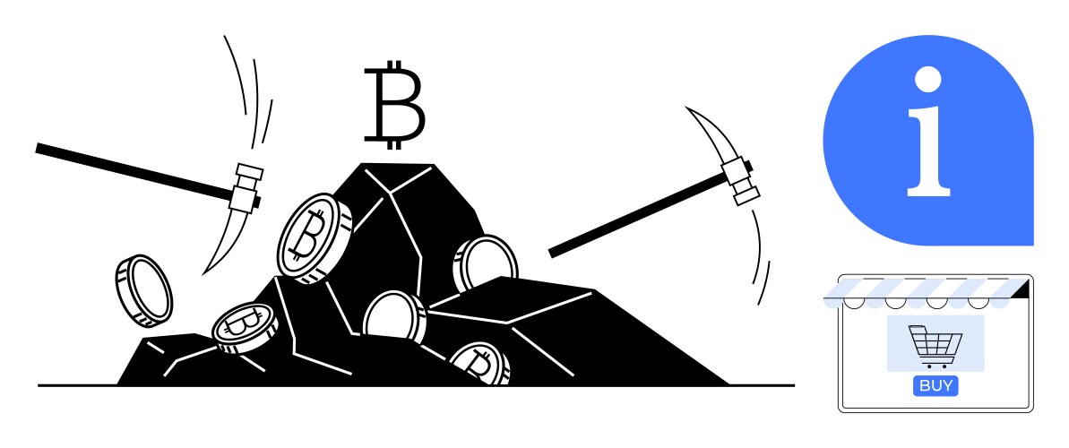 Bitcoin mining with tools and informational vector image