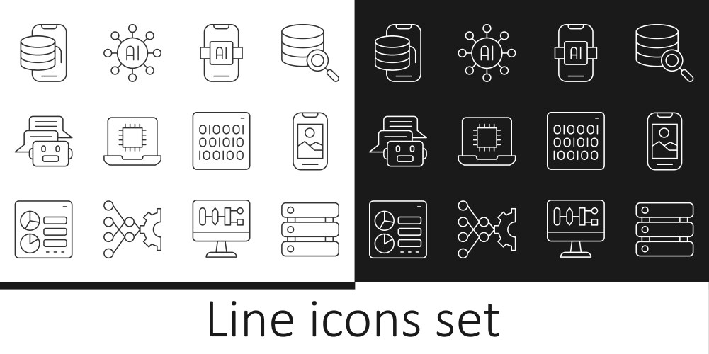 Set line server data mobile phone artificial vector image