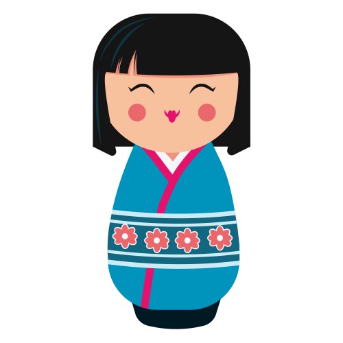 cute japanese kokeshi doll character cartoon vector image