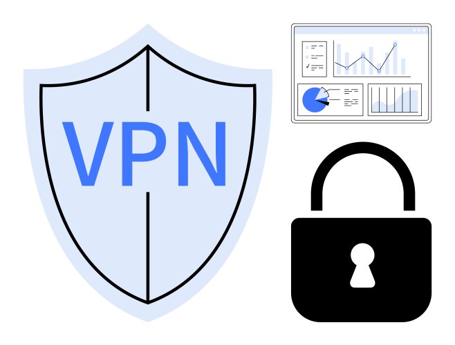 Secure internet access with vpn shield analytics vector image