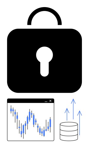 Lock symbol with data graph and database visuals vector image