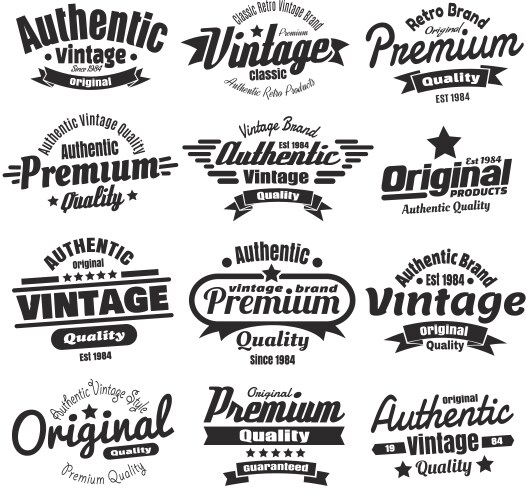 12 Vintage Style Labels & Insignias Vector Image