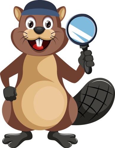 Cheerful Beaver with Magnifying Glass Vector Image