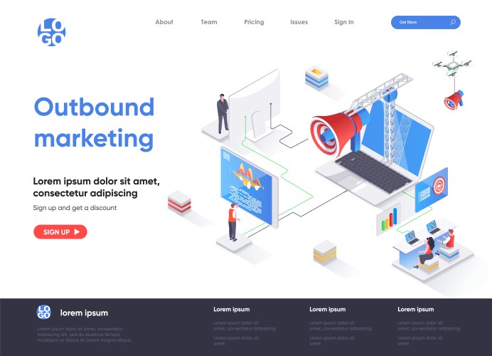 outbound marketing isometric landing page vector image