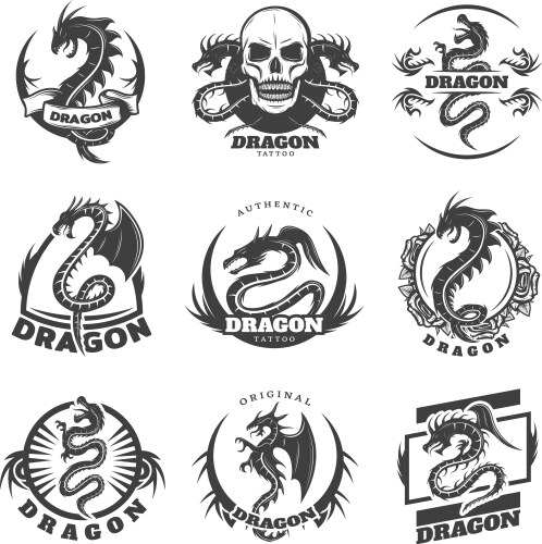 Vintage Dragon Tattoo Labels Vector Image