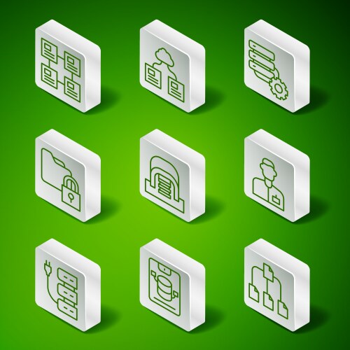 Set line folder tree server data web hosting vector image