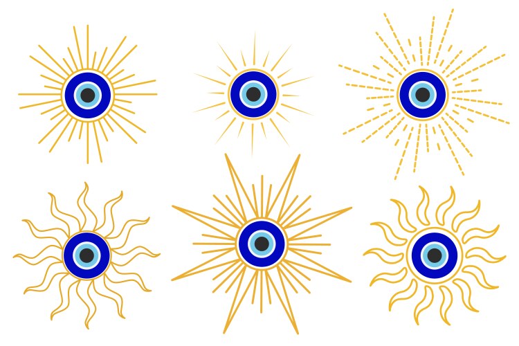 Evil eye blue turkish symbol set magic nazar bead Vector Image