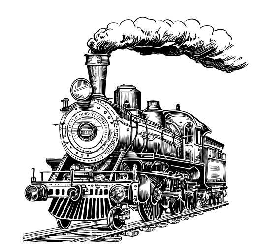 Steam locomotive vintage hand drawn sketch vector image