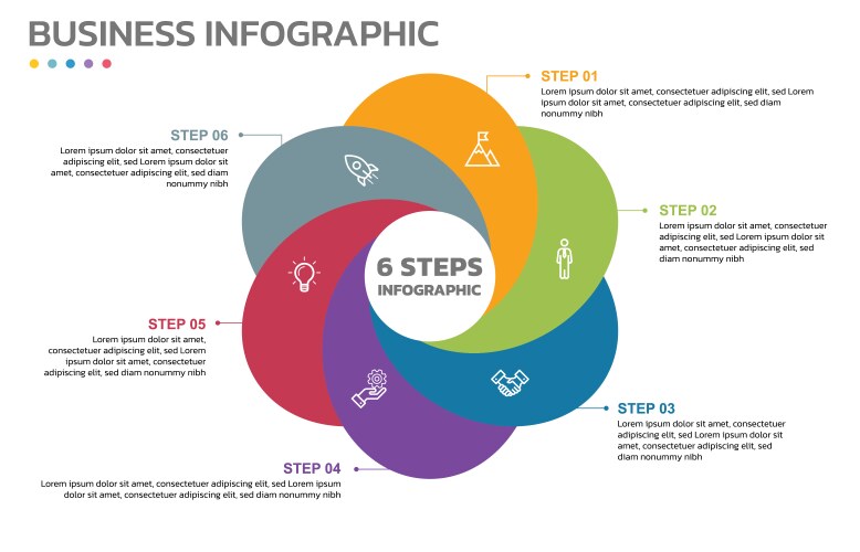 Visual data presentation cycle diagram with 6 vector image