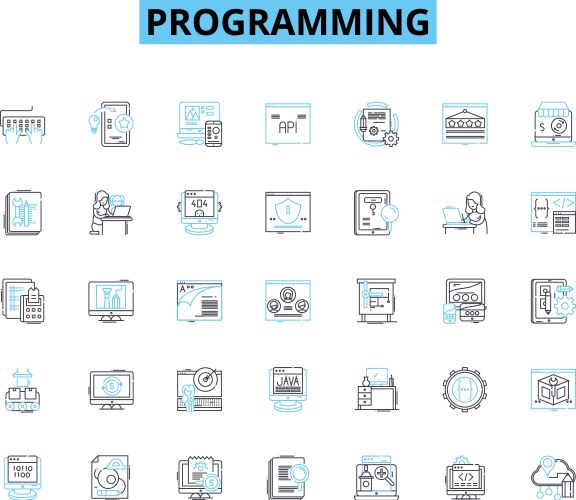 Programming linear icons set debugging syntax vektorbild