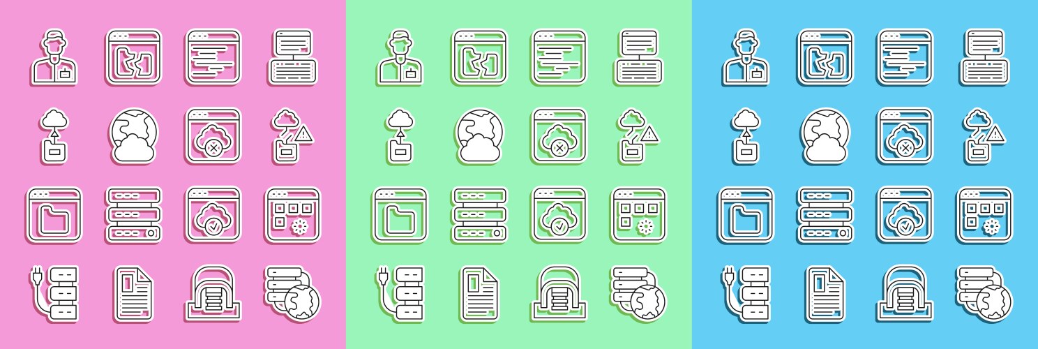 Set line network cloud connection loading data vector image