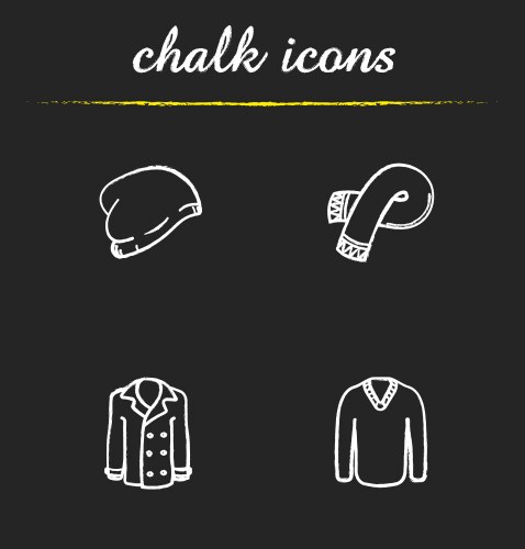Winter clothes chalk icons set Vector Image