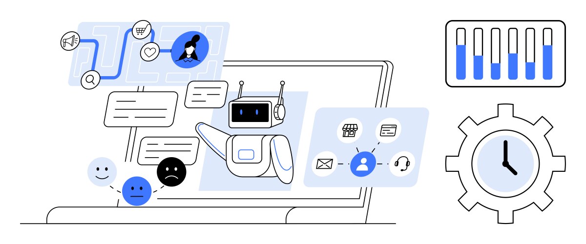 Ai chatbot interacting with users processing data vector image