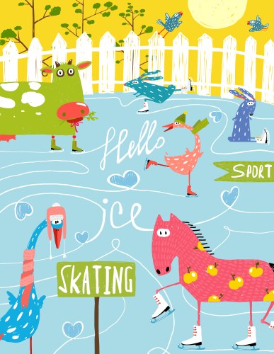 Cute Animal Ice Skaters Vector Image