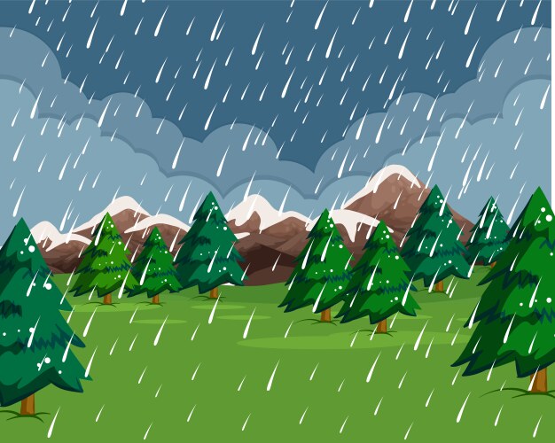 Scene with houses in the rain Royalty Free Vector Image