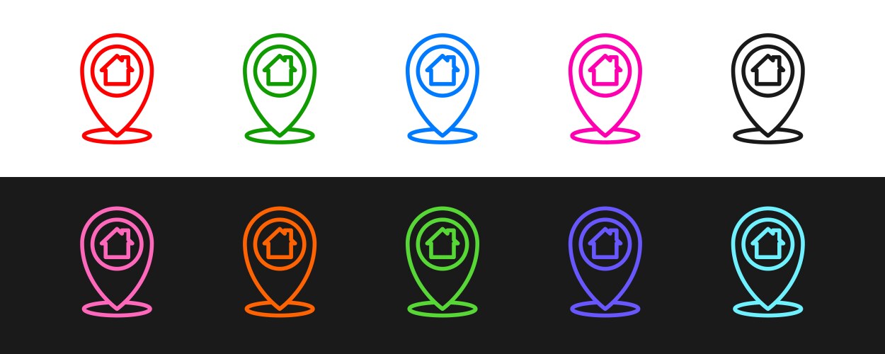 Set line map pointer with house icon isolated vector image
