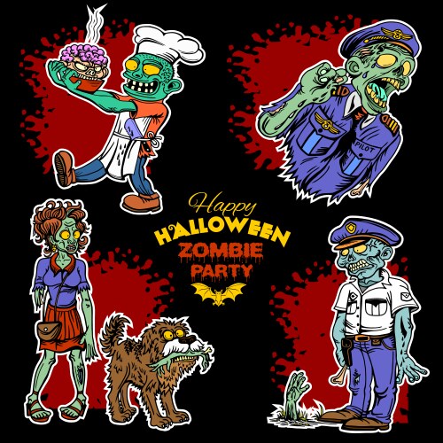 Zombie Cartoon Set - Halloween Vector Image