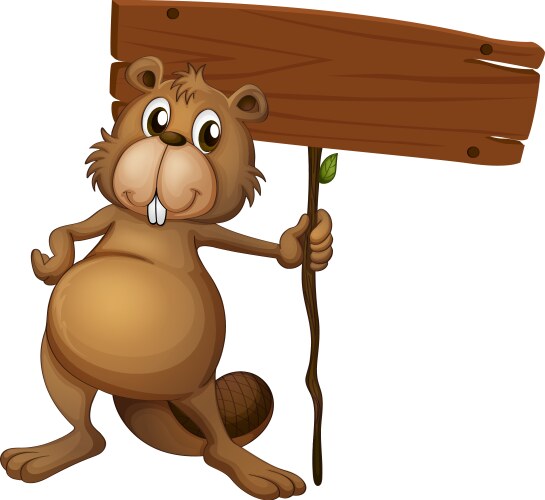 Cartoon Beaver with Signboard Vector Image