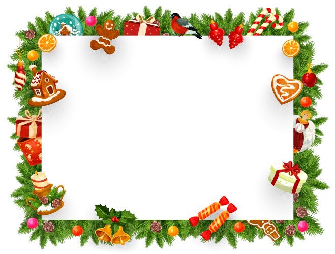 Christmas Holiday Frame with Festive Decorations Vector Image