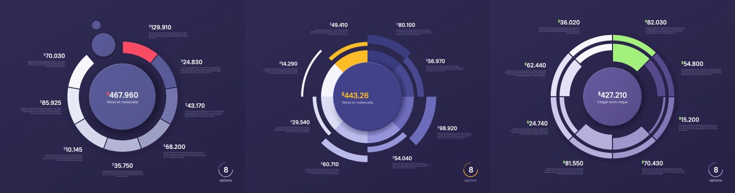 Set circle chart designs modern vector image