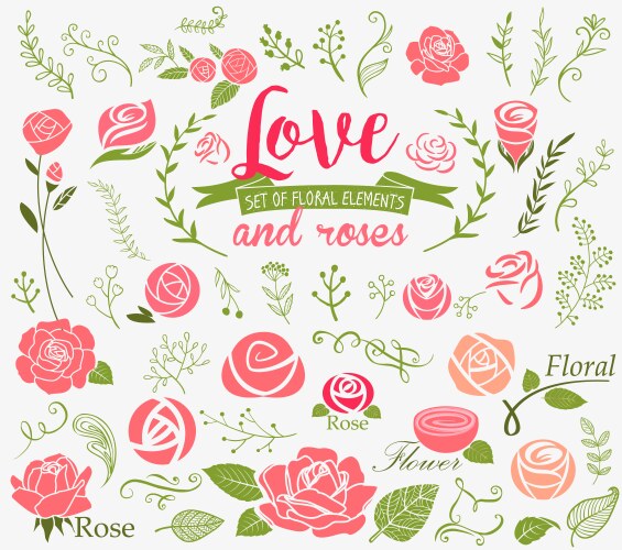 Love and roses design elements vector image