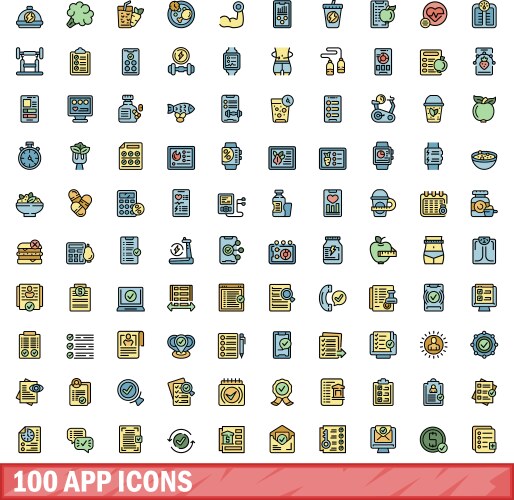 100 app icons set color line style vector image