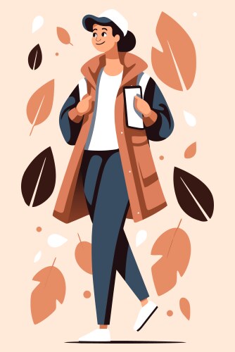 A girl in coat with backpack walking through Vector Image