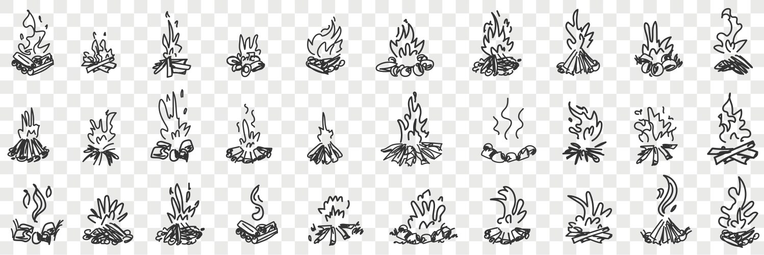 Burning Flame Doodle Set - Fire Sketches Vector Image