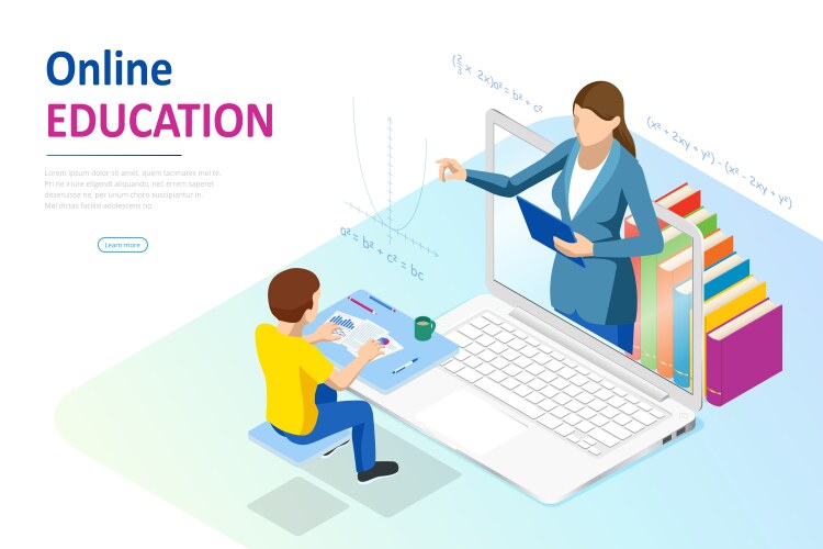 e-learning online education at home isometric vector image