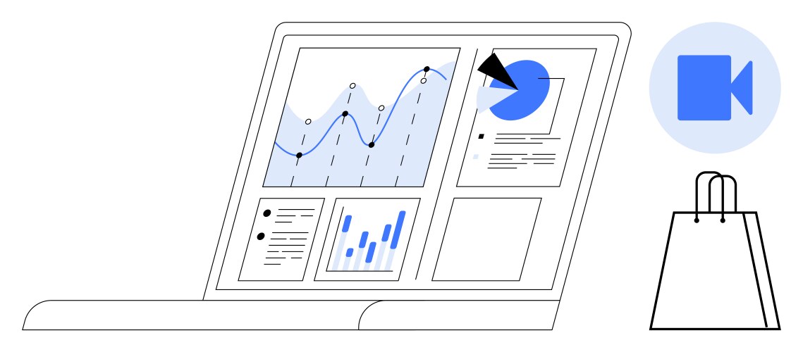 Laptop displaying analytics dashboard with various vector image