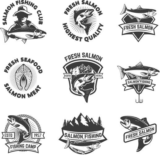Salmon Fishing Emblems - Seafood Collection Vector Image