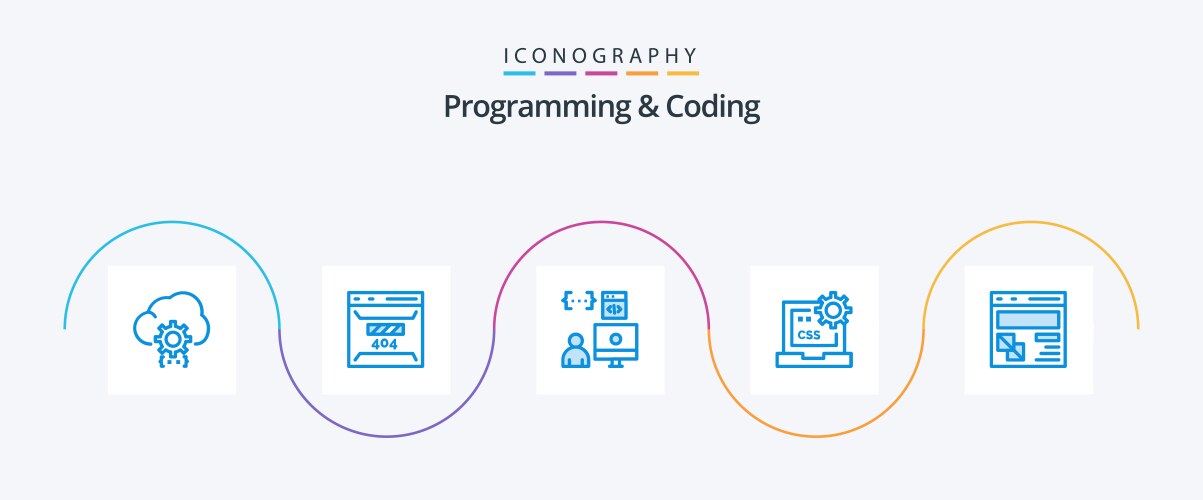 Programming and coding blue 5 icon pack including vector image