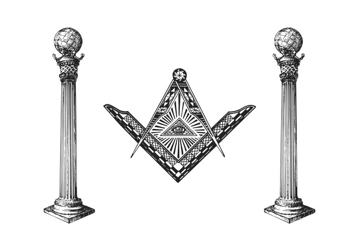 All seeing eye and freemasonry columns Vector Image