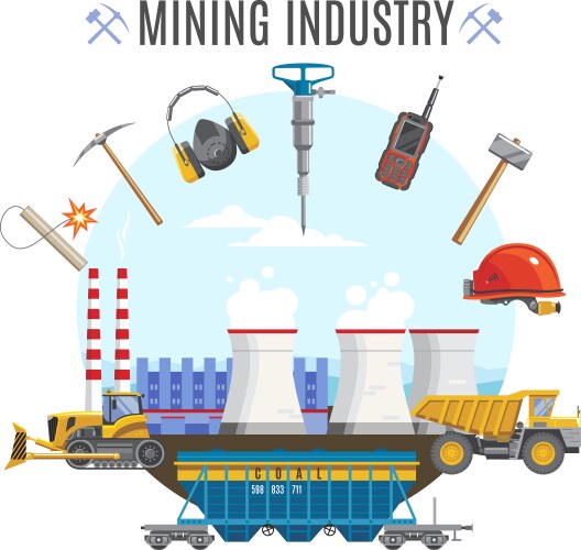 Mining industry flat composition Royalty Free Vector Image