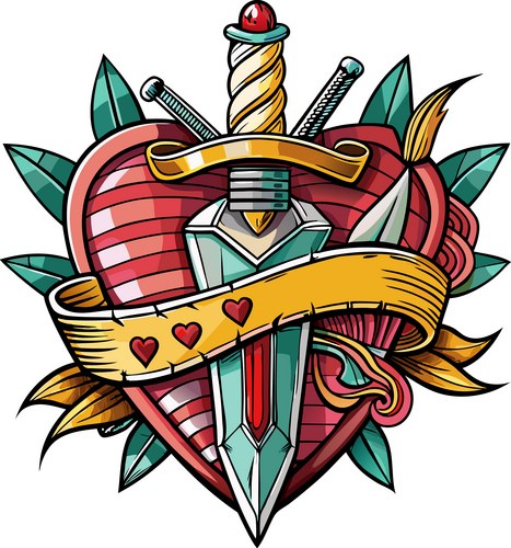 Vintage Red Heart with Dagger Vector Image
