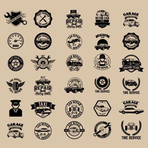 Big set of car service taxi tire labels Vector Image
