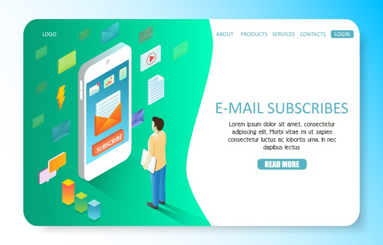 E-mail subscribe landing page website vector image