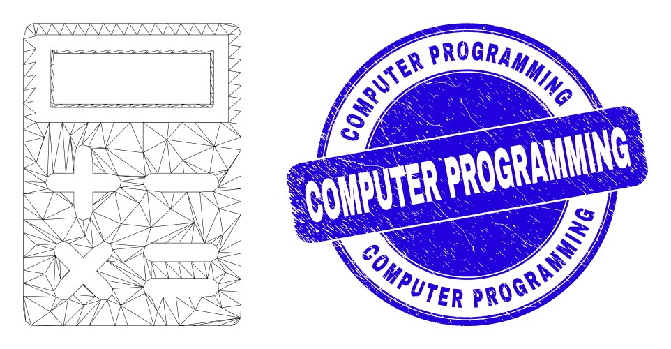 Blue distress computer programming seal and web vector image
