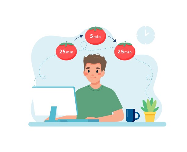 Man working with computer using time management vector image