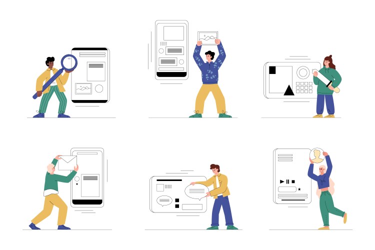 Ux ui design developers and programmers flat vector image