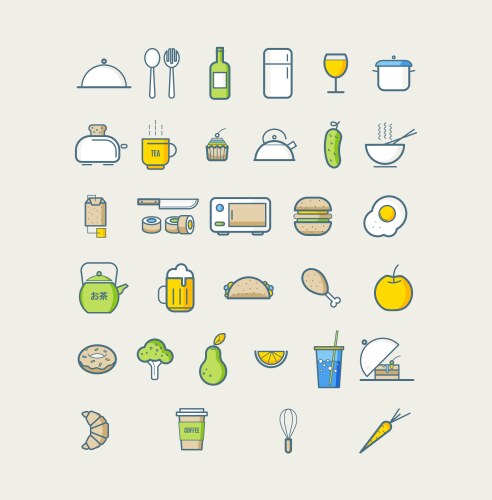 kitchen icons for cafe menu restaurant food vector image