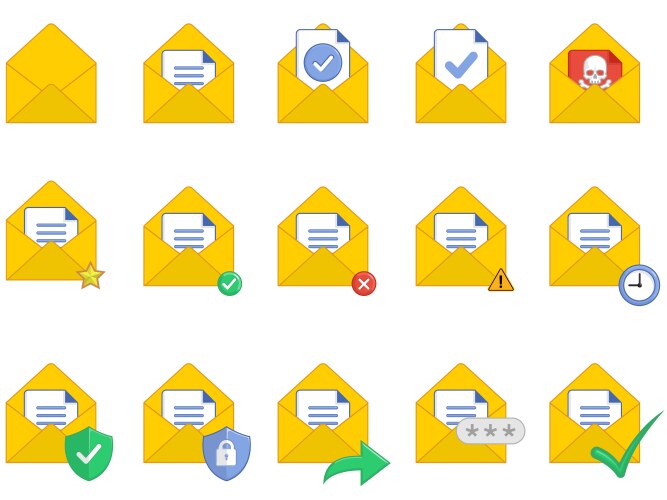 Email read opened inbox envelope set vector image