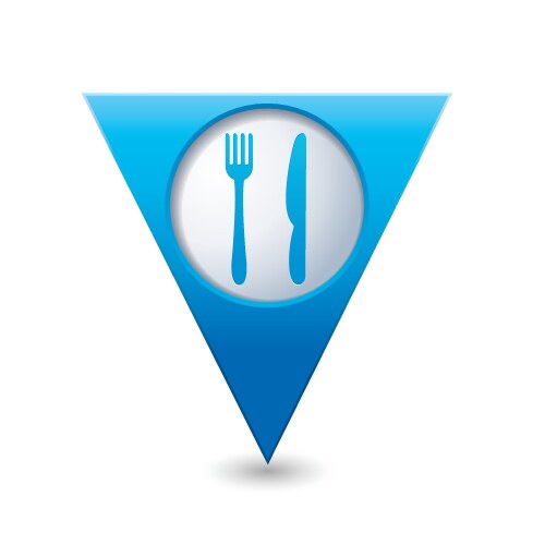 Knife and fork blue triangular map pointer vector image