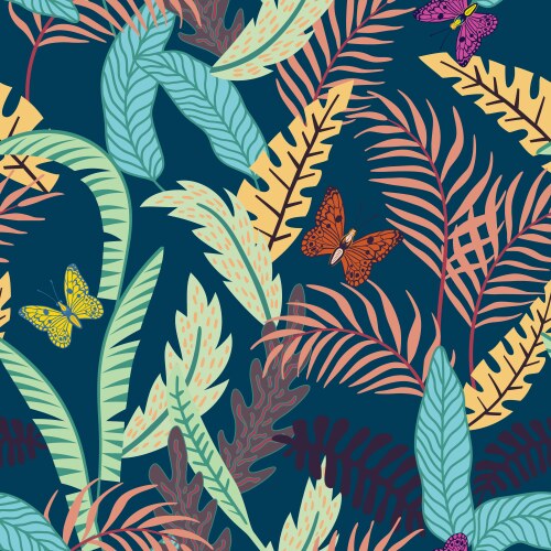 Seamless pattern with blue tropical flowers Vector Image