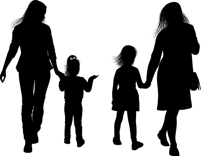Young Mothers and Daughters Silhouette Vector Image
