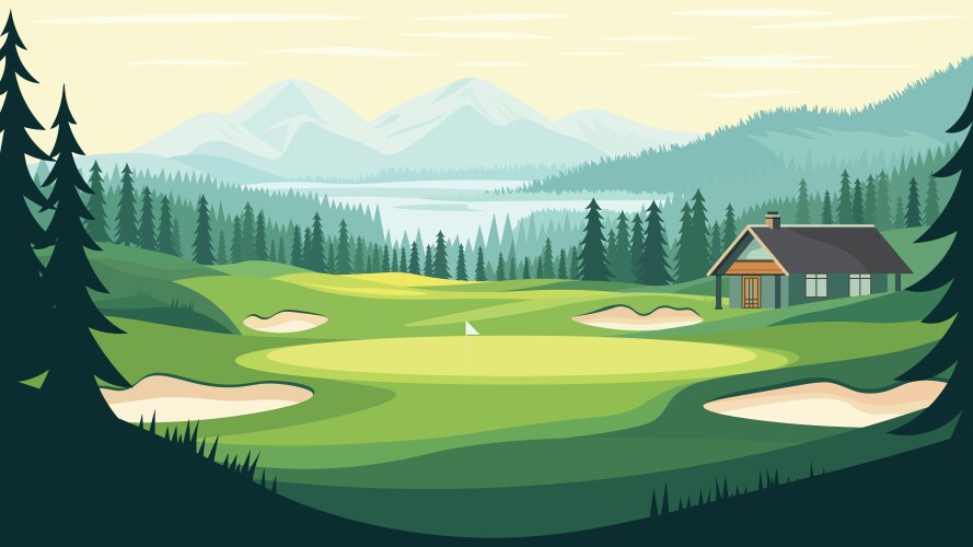 Golf Course Landscape with Mountains Vector Image