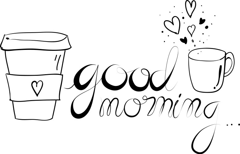 Creative drawn hands made text good morning vector image