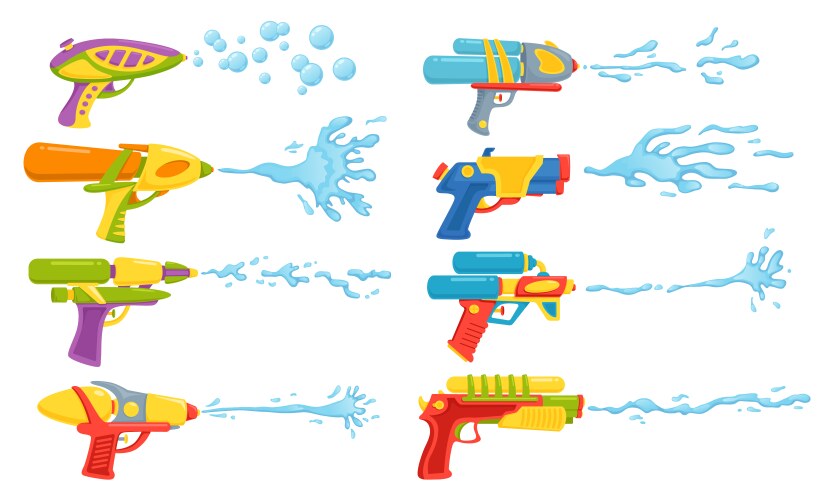 kids water guns plastic toy weapon childish vector