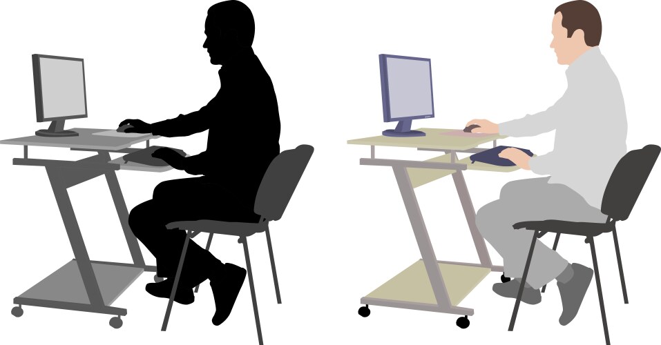 Man Using Computer at Desk vector image