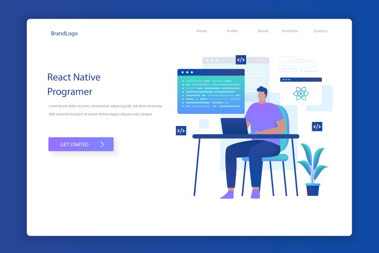 React native programmer landing page concept vector image
